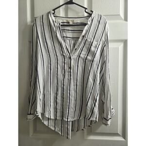 Lucky Brand Womans Half Button Down White Striped Shirt Small Soft Lightweight